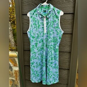 Pro Tour Golf Dress Women's XL Blue Gingham Green Floral‎ Sleeveless Polo